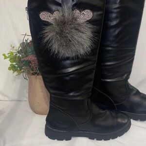 Chic Black Kids Boots with Heart and Fur Detail also size 36 = 4 to 4.5
